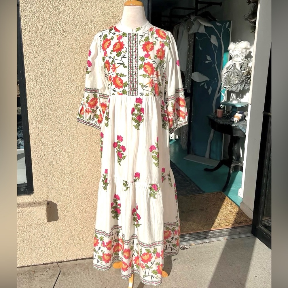 THML Floral Embroidered Button Front Midi Dress- NWT!